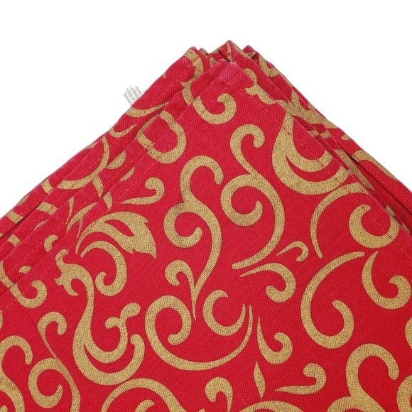 Set 8 Red Gold Damask Placemat Tablewear Marsha Blanke Holiday Canvas Fabric 18" - Picture 6 of 8
